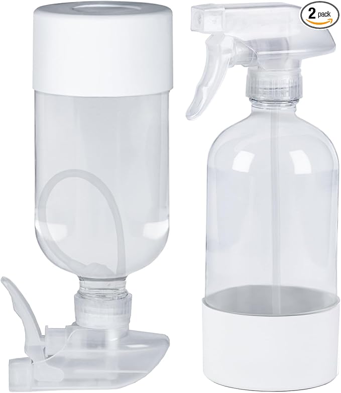 2 Pack 360° Glass Spray Bottles with Silicone Sleeve, 16 oz Empty Refillable Containers with Adjustable Spray Nozzles, Spray Bottles for Hair, Cleaning Solutions and Plants White