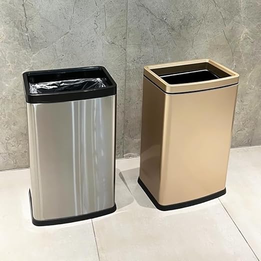 25L/6 Gallon Stainless Steel Square Trash Can, Large Kitchen Garbage Can, Office Commercial Trash Bin Silver Garbage Can, Large Open Top Waste Basket (25L Silver)