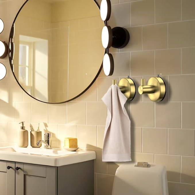 DGYB Suction Cup Hooks - Gold Towel Hooks for Bathrooms - SUS 304 Stainless Steel - 15 Lb Capacity