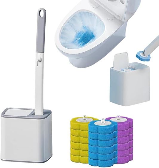 Disposable Toilet Brush, 2025 New Toilet Brush Holder, Compact Wall Mounted Toilet Brush for Modern Bathrooms, Hygienic Toilet Cleaner for Families (Gray+18PCS Brush Heads)