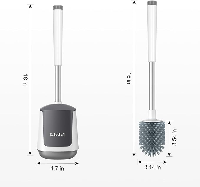 SetSail Silicone Toilet Bowl Brush and Holder Automatic Toilet Brushes for Bathroom with Holder Ventilated Toilet Cleaner Brush for Toilet Scrubber Cleaning, White & Grey (2 Packs)