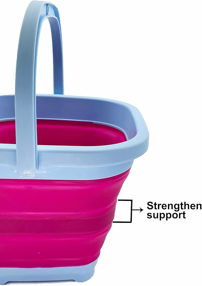 SAMMART Collapsible Rectangular Cleaning Bucket 5L (1.3 Gallon)- Foldable Camping Beach Sand Water Pot Pail- Portable Space Saving Tub for Household, Outdoor Car Washing (Cool Blue/Flamingo)
