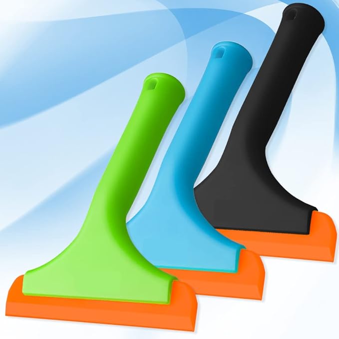 3 Pcs Flexible Silicone Squeegee, FineGood 5.9” Blade Window Squeegee Shower Squeegee for Glass Doors, Car Windshield, Mirror, Window