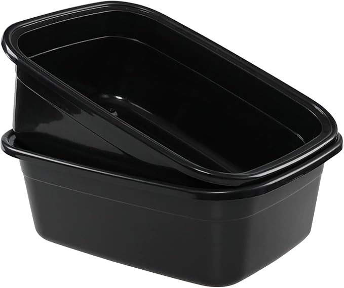 Ramddy 2 Pack 18 Quart Plastic Washing Basin Tub, Black Rectangle Dish Pan