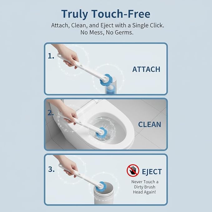 Disposable Toilet Brush for Bathroom Cleaning, Toilet Brush and Holder Set, Deep Cleaning Toilet Bowl Cleaner with Replaceable Heads, Hygienic Storage Design (White -Full Set with 24 Refills)