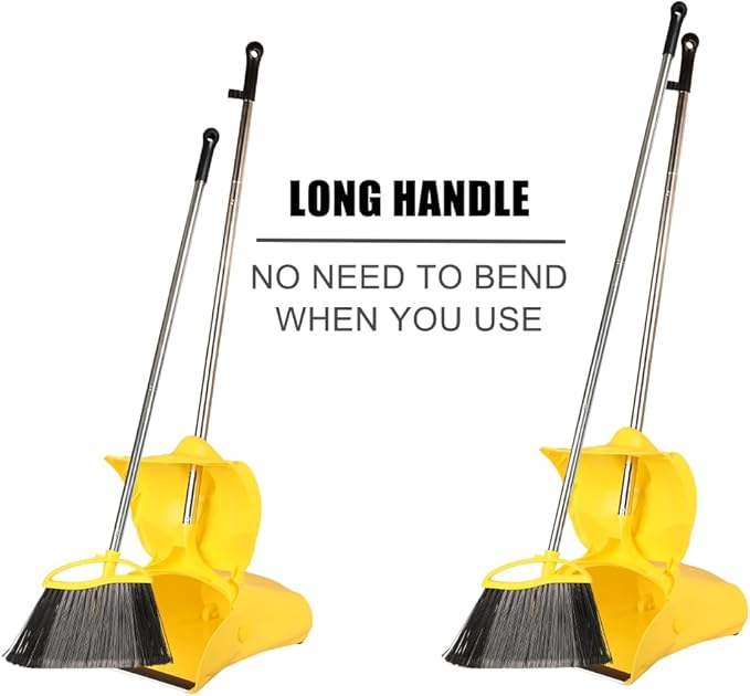 MuLing Heavy Duty Outdoor Broom and Dustpan Set - 145CM Extra Long Handle, Stiff Bristles for Tough Debris, Angled Broom Head - Ideal for Garage, Patio, Garden Kitchen House Floor Cleaning
