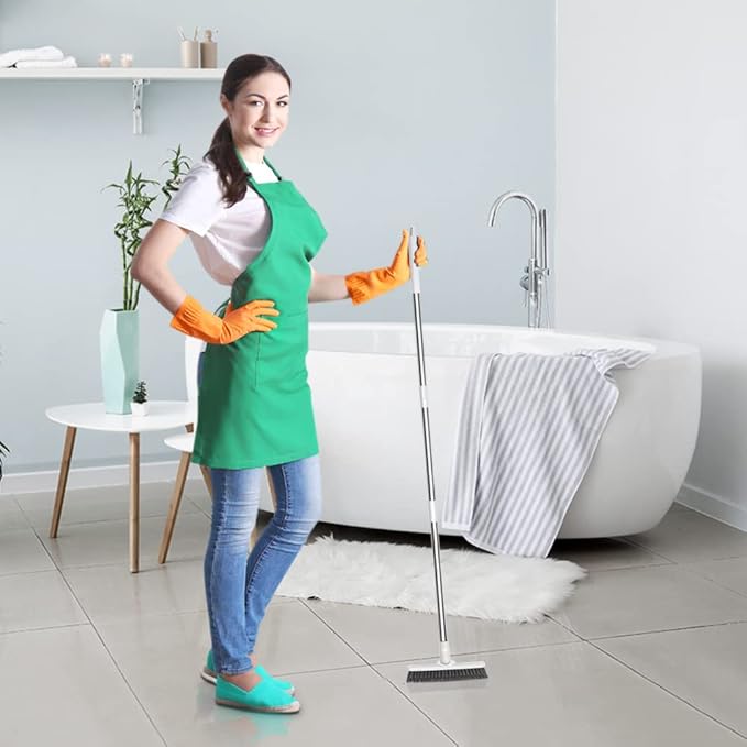 Affogato Floor Scrub Brush Bathroom Long Handle Bathtub Push Broom Shower Tile Grout Scrubber Rotatable Indoor Kitchen Crevice Cleaning Brush for Hard to Reach Areas - White 46.8inches Lengthen