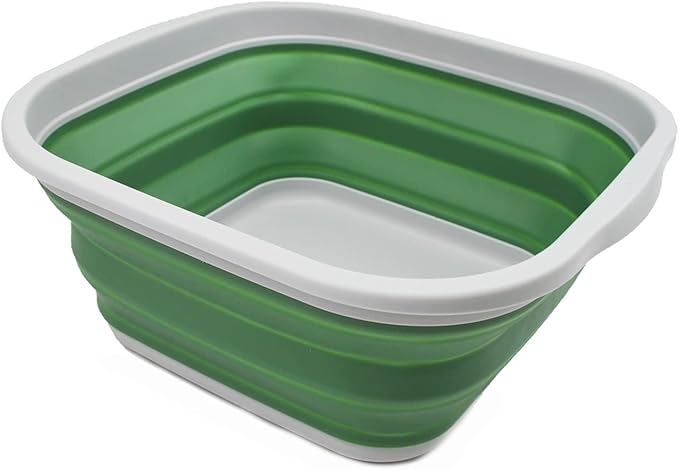 SAMMART 5.5L (1.4 Gallons) Collapsible Tub - Foldable Dish Tub - Portable Washing Basin - Space Saving Plastic Washtub (Grey/Dark Sea Green, 1)