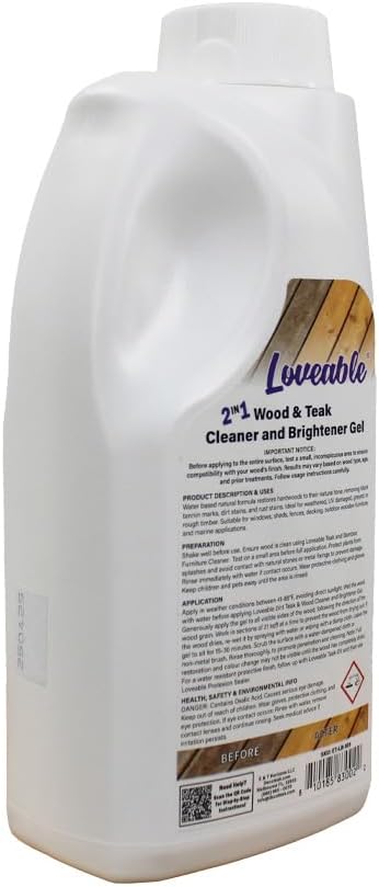 EcoDecors Loveable 2 in 1 Wood & Teak Cleaner and Brightener Gel, 1 L, for Outdoor Use, Cleans, Renews, and Refreshes Outdoor Wood - 2 Pack