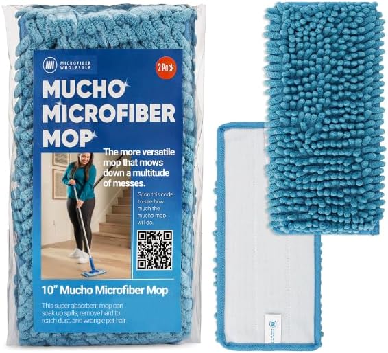 10" Dry & Wet Mucho Mop Pads - Compatible with Swiffer Wet Jet - Replacement Flat Mop Heads - Reusable & Washable Microfiber Mop Pads, 2 Pack