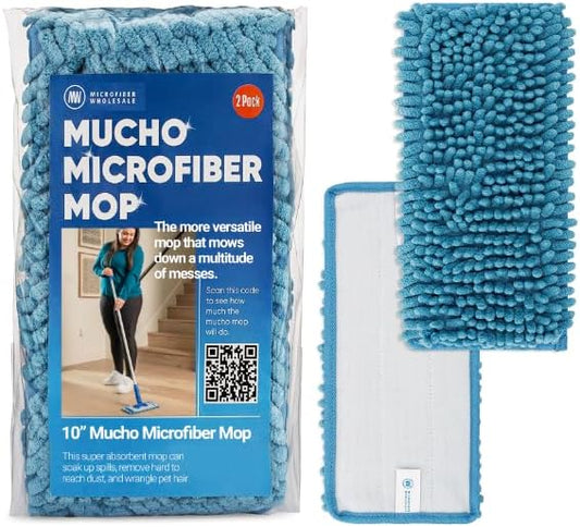 10" Dry & Wet Mucho Mop Pads - Compatible with Swiffer Wet Jet - Replacement Flat Mop Heads - Reusable & Washable Microfiber Mop Pads, 2 Pack