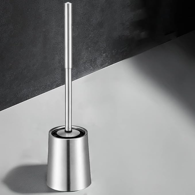 SOPRANNOMIN SUS304 Stainless Steel Toilet Brush and Holder Set Toilet Brush Case Cleaner for Toilet Bowl Bathroom Cleaning Brush Caddy Cepillo de Baño Brushed Stainless Silver