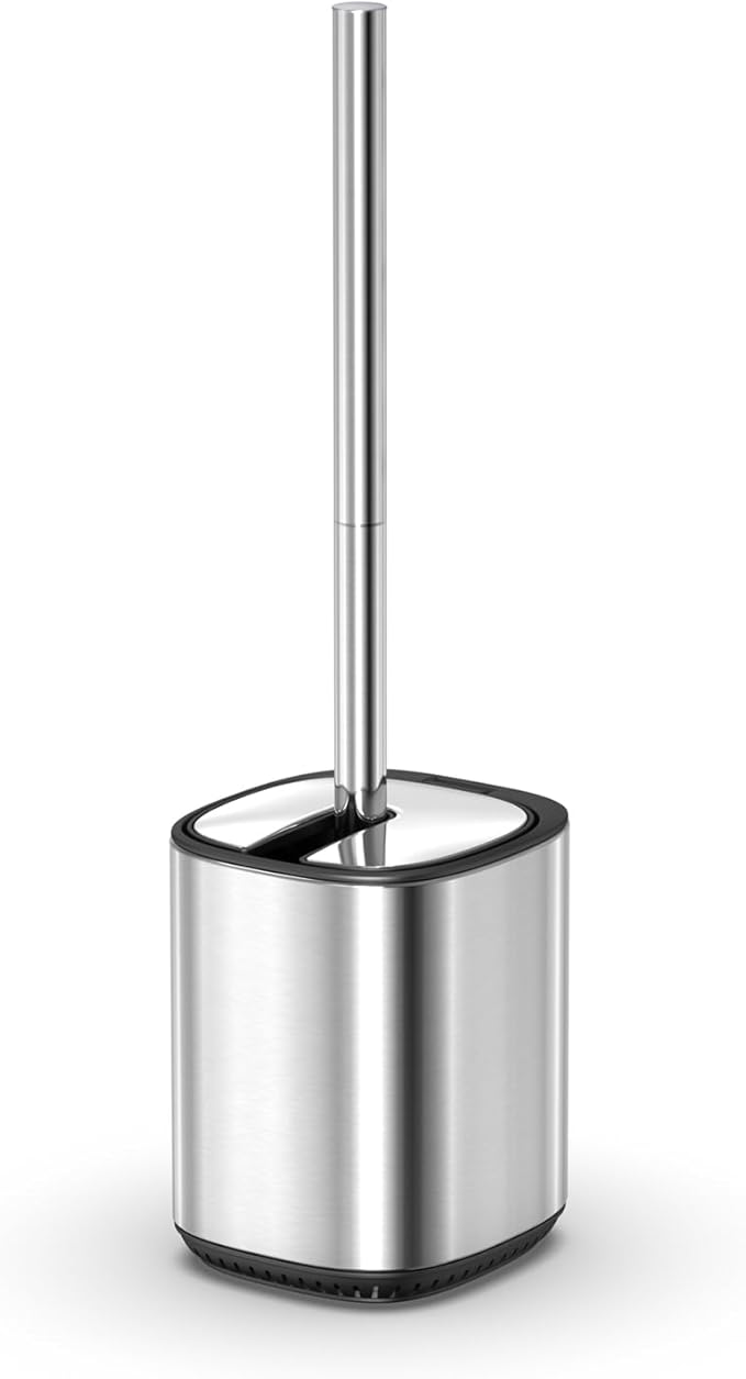 Toilet Brush and Holder Set Toilet Bowl Brush Stainless Steel Automatic Toilet Bowl Cleaner Brush with Durable Bristle Head Toilet Cleaning Brush for Bathroom 2 Pack Set SS