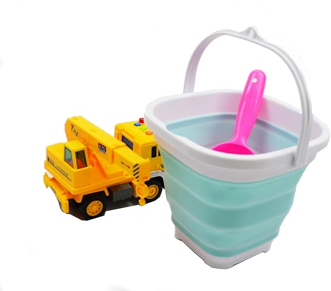 SAMMART 2.6L (0.68 Gallon) Super Mini Sqare Collapsible Plastic Bucket - Foldable Square Tub - Portable Fishing Water Pail - Space Saving Outdoor Waterpot (1, White/Lake Green)