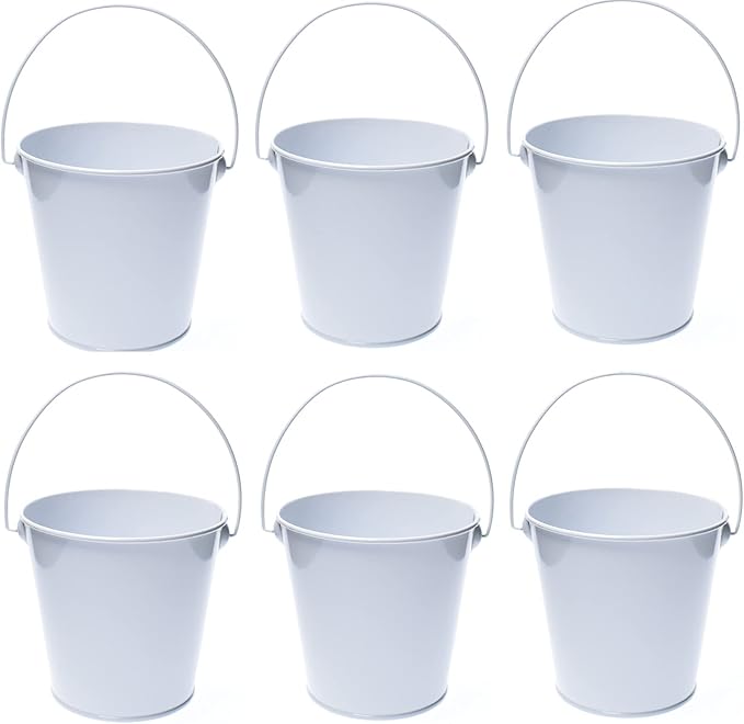 Colored Tin Buckets with Handle, 6 Pack 7.48 inch Galvanized Iron Pail Buckets for Kids, Classroom, Crafts and Party Favors