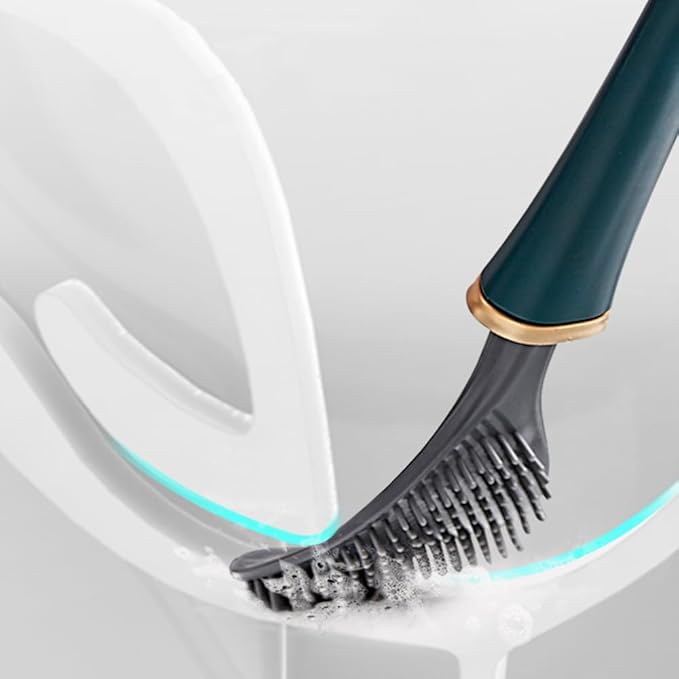 Silicone Toilet Brush & Holder Set, Deep Cleaning Wall Mounted Toilet Cleaner with Base & Adhesive Sticker for Home Bathroom