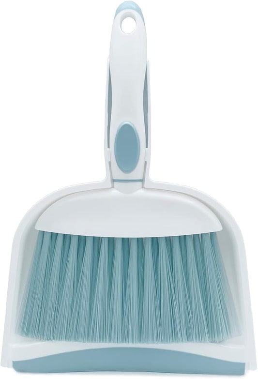 Broom Dustpan Brush Small Dust pan: Small Broom and Dustpan Set Mini Dust pan and Brush Set for Desk, Home, Camping Tent. (Light Blue)
