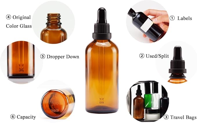 YIZHAO Amber Glass Dropper Bottle 4oz, Tincture Bottles with Glass Dropper, for Essential Oils, Aromatherapy, Cosmetic, Laboratory, Pharmacy, Liquids, Travel –4 Pcs