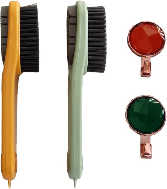2pcs Long Handle Multifunctional Double-Sided Shoe Brush, no Damage to Shoes, no Shedding of Hair, Strong Stain Removal. Suitable for Cleaning Various Shoes and Clothes.with Two Hooks RPS-IND