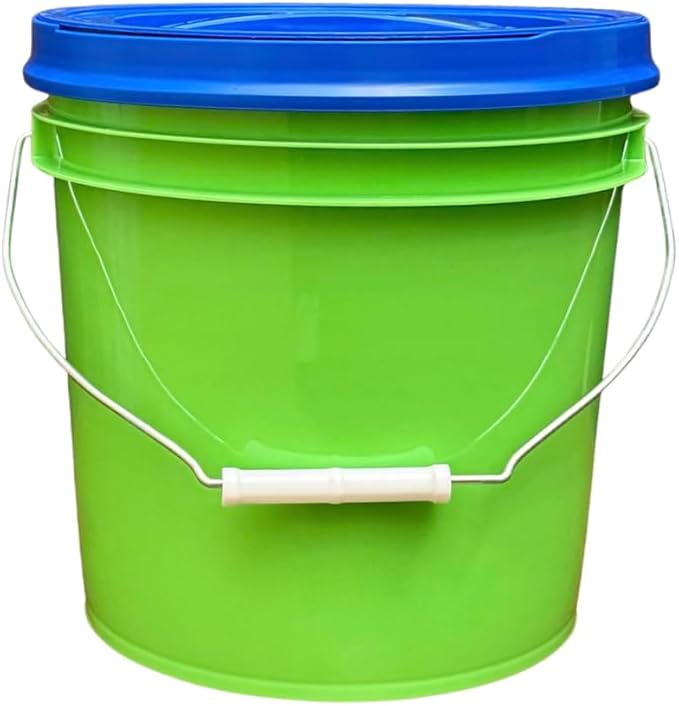 House Naturals 2 Gallon Food Grade - BPA Free Made in USA Buckets Lime Color pails with Screw On Gasket Lids (3, Lime - Blue lids)