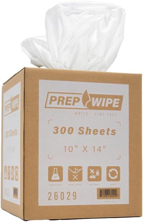 Prep Wipe white Lint Free Cleaning Towels Pack of 300 Sheets, 10" x 14" - Multi-purpose, Reusable, Perforated, Industrial Grade Perforated Sheets (White, Pack of 1)