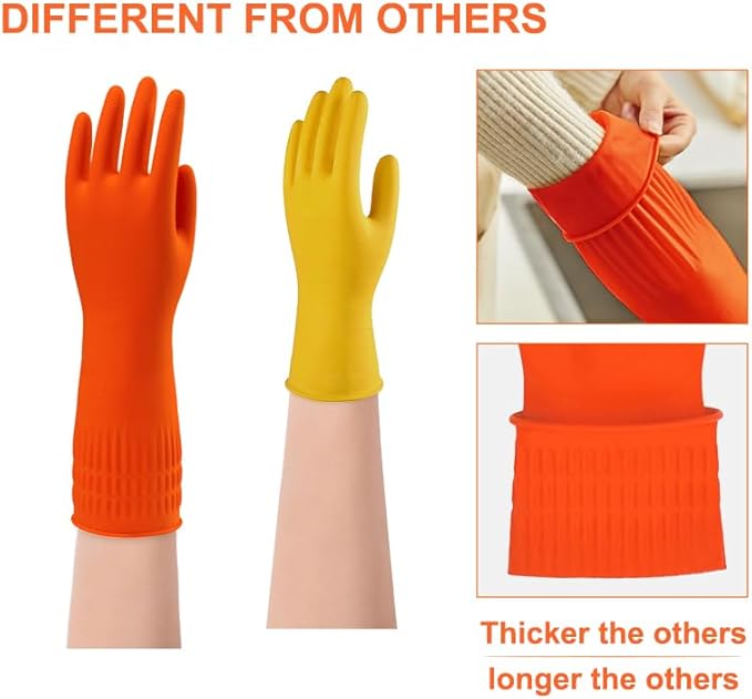 North Tower Kitchen Washing Room Gloves Fleece Lined, Reusable, Waterproof with Extra-Long Cuff & Anti-Slip Design for Household & Kitchen Use,15",2 Pairs Large
