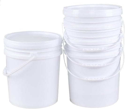 Hespama 4 Pack 6.5 Gallon Airtight Storage Bucket with Handle, Food Grade Sealable Lid Bucket, White