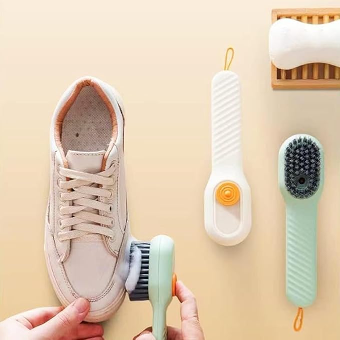 2 in 1 Multifunction Cleaning Brush, Multifunctional Cleaning Brush with Soap Dispenser, Liquid Filled laundry Brush, Household Cleaning Clothes Shoes Brush with Liquid Box (Green+White)
