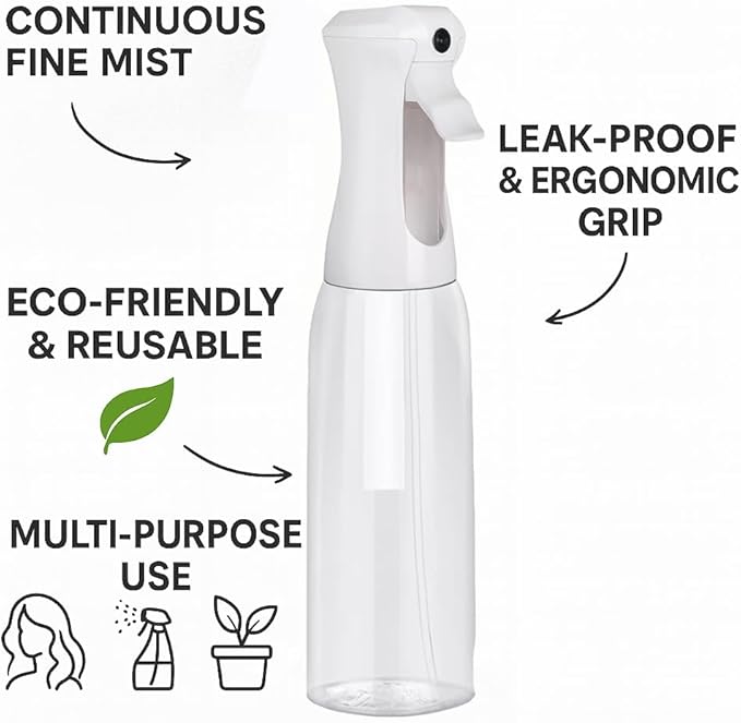 VIGOR PATH Ultra-Fine Mist Spray Bottle – Continuous Mister for Hair, Plants & More | Professional Refillable Spray Bottle for Salon, Barber, and Home Use | 500ml (17oz), Clear