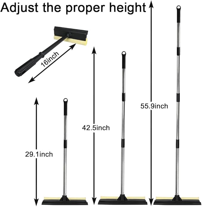 Window Squeegee Set Car Windshield Squeegee with Long Handle, 2 in 1 Sponge Squeegee, Window Cleaning Squeegee for Car Windshield Glass Gas Station Mirror Bathroom