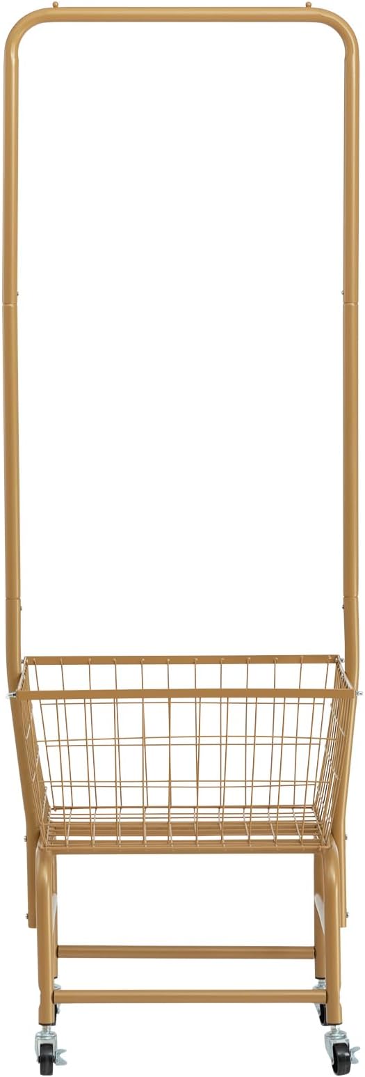 ALIMORDEN Laundry Cart with Clothes Rack, Rolling Laundry Butler with Wire Storage Rack，Gold