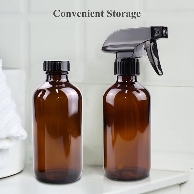 Wedama Amber Glass Spray Bottles, 2 Pack 16 oz Glass Spray Bottles for Cleaning Solutions and Essential Oils, Refillable Empty Spray Bottle with Adjustable Nozzles for Alcohol, Plant and Hair Care