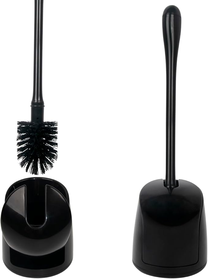 CELOX Toilet Bowl Brush and Holder, Compact Toilet Brush with Breathable Ventilation Stand Base, Bathroom Cleaning Kit, Black, 2 Set