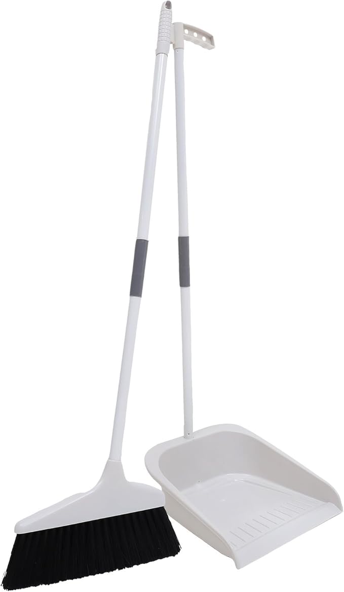 ULTECHNOVO Broom and Dustpan Set for Home - 35" Long Handle Broom with Upright Standing Dust Pan Combo - Angled Soft Bristle Sweeper for Indoor Kitchen Office Floor Cleaning, Grey