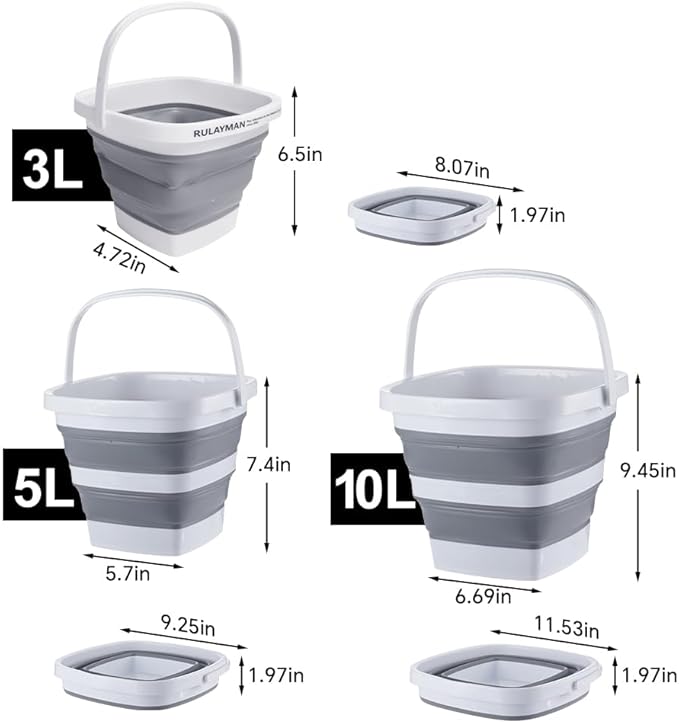 2 Pack Collapsible Plastic Bucket with Handle 2.6 Gallon (10L) Each Foldable Rectangular Tub for Cleaning Camping Essentials Space Saving Outdoor Portable Bucket for Camping