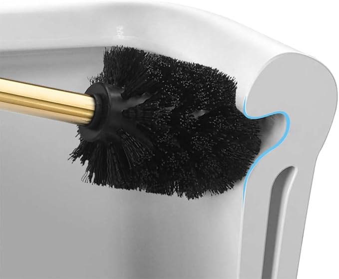 Kelirol Toilet Brush and Holder Set Gold Stainless Steel, 304 Heavy Duty Round Toilet Brush Set – Rust Resistant, Long Handle, Replacement Heads, Floor Standing Bathroom Toilet Cleaning Brush