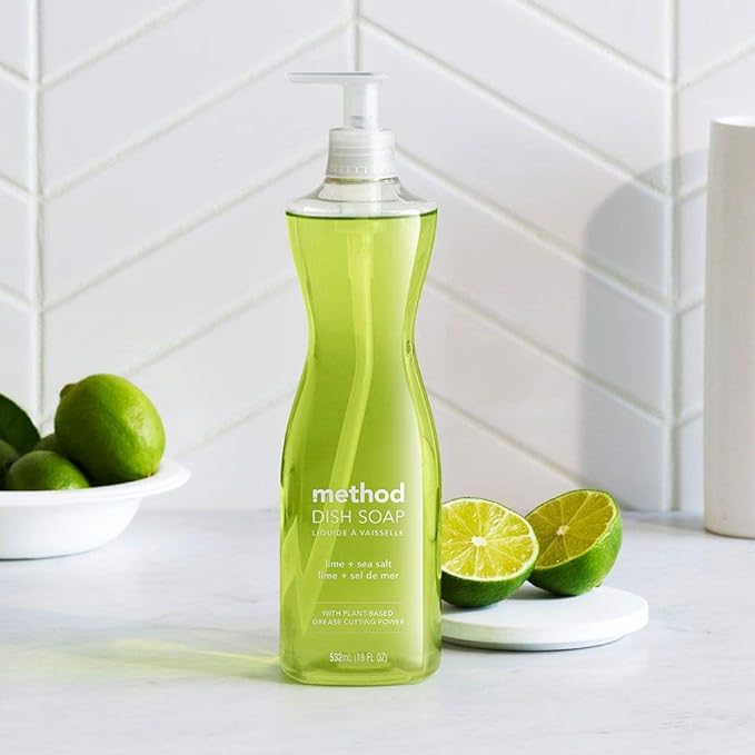 Method Gel Dish Soap, Lime + Sea Salt, Biodegradable Formula, Tough on Grease, 18 Fl Oz (Pack of 6)