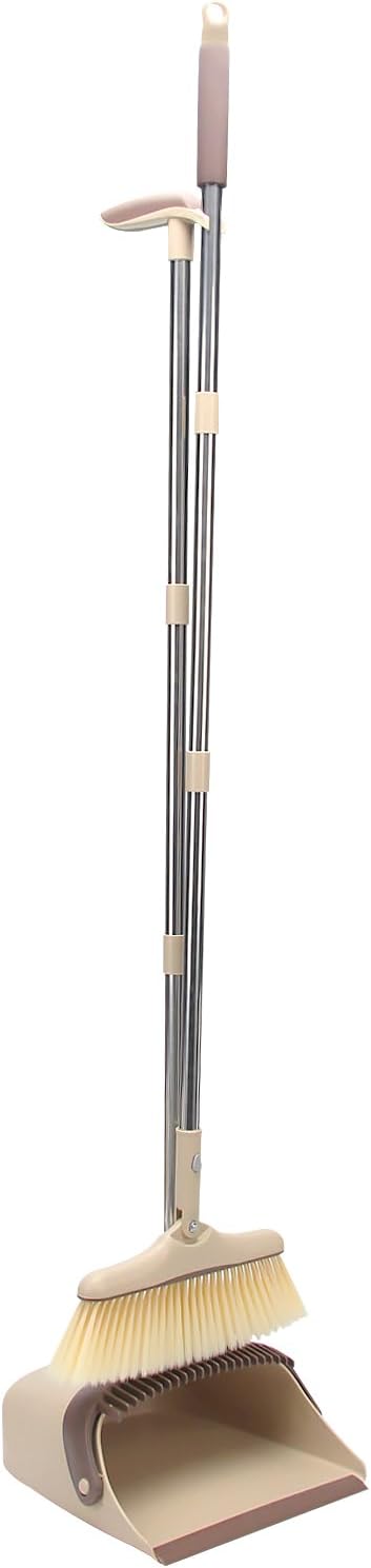 Sayene Broom and Dustpan Set,Long Handle Broom and Dustpan Set,Broom with Stand Up Dustpan Combo Set,for Home, Office, Lobby(Coffce)