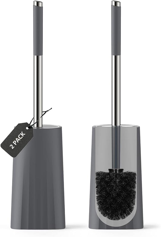 SetSail Toilet Brush, Compact Size Toilet Bowl Brush and Holder Toilet Brushes for Bathroom with Stainless Steel Handle Toilet Cleaner Brush with Durable Scrubbing Bristles, 2 Packs-Gery