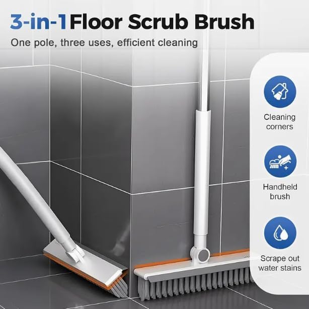 HomeBeyond Grout Cleaner Brush with Long Handle, V-Shaped Swivel Scrub Brush for Bathroom, Tile Lines, Kitchen, Garage, Deck & Crevices, Stiff Bristle Floor & Wall Cleaner