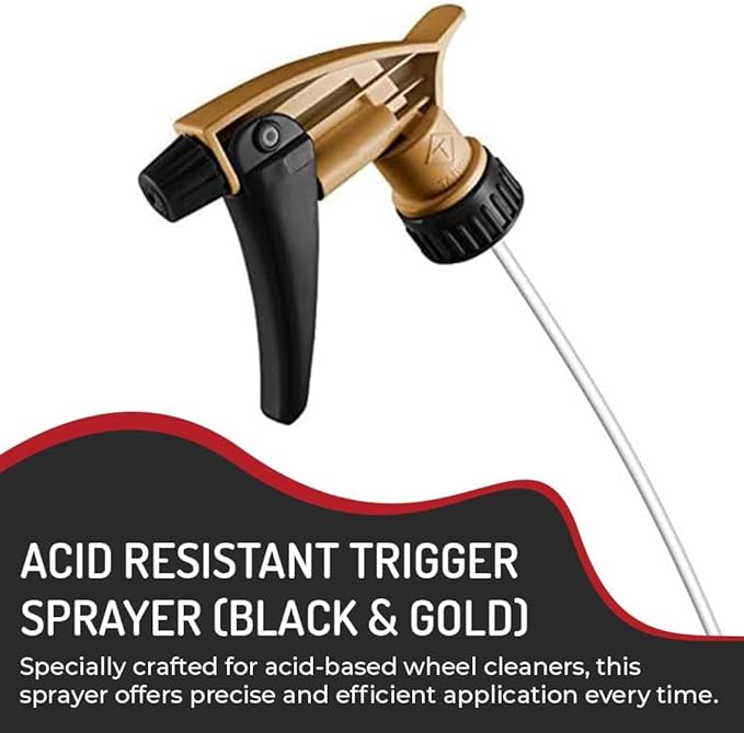 Force 5 Model 320 ARS Trigger Sprayer (8) Pack. Heavy Duty Acid Resistant Trigger Sprayer, Black/Gold, 9-1/4" Dip Tube, 28mm Neck Finish