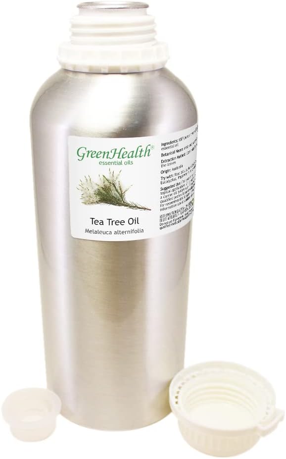 Tea Tree Essential Oil – 32 fl oz (1 Quart) – 100% Pure & Undiluted – Steam-Distilled Melaleuca – Bulk Size for Aromatherapy, Cleaning, DIY, and Candle Making – Aluminum Bottle – GreenHealth