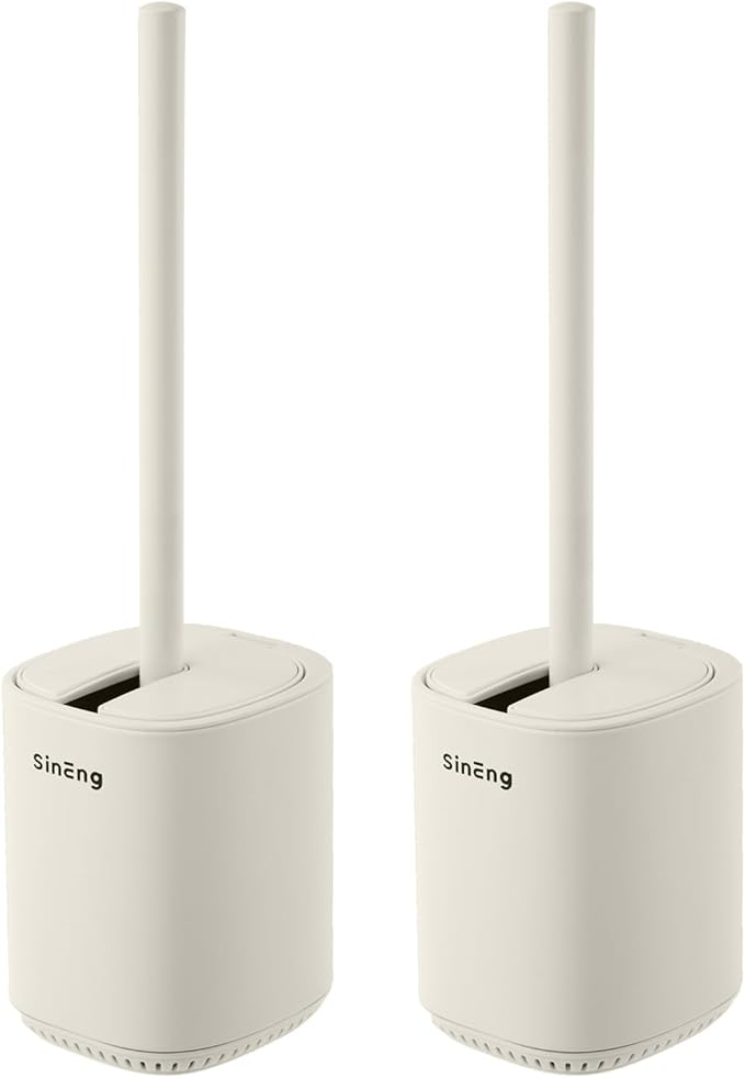 Toilet Brush and Holder Set Toilet Bowl Brush Stainless Steel Automatic Toilet Bowl Cleaner Brush with Durable Bristle Head Toilet Cleaning Brush for Bathroom 2 Pack Set Cream