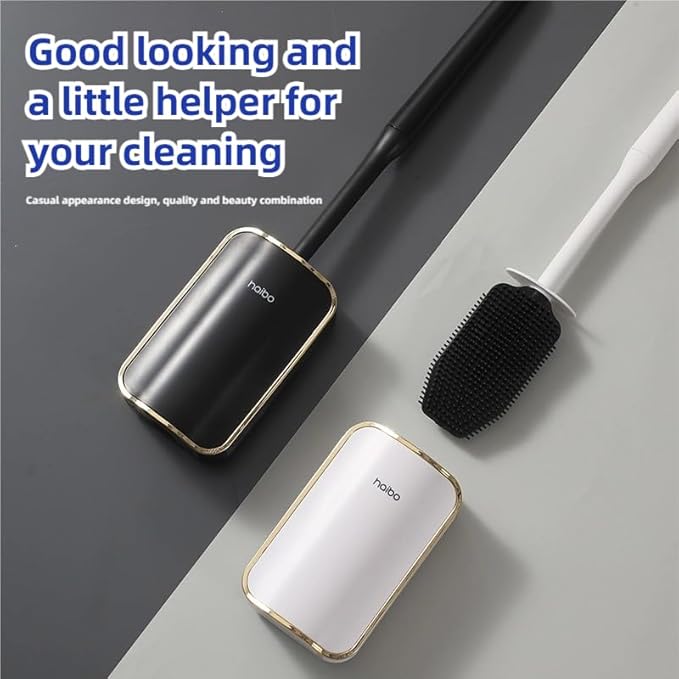 Wall Mounted Toilet Brush and Brush Holder, Curved Design Modern Toilet Cleaning Brush with Durable Bristles for Bathroom Cleaning, White