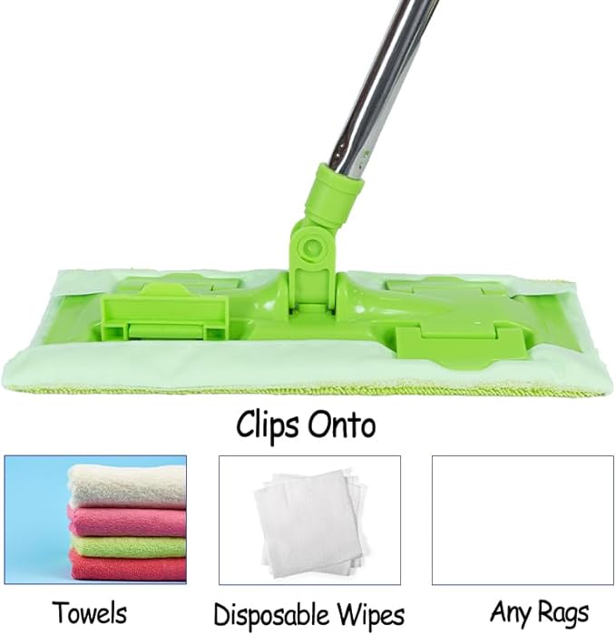 EaseYourDay Wet and Dry Mop, Super Firm Clip on Pads, 3 Washable Mop Pads, Lightweighted&Sturdy Aluminum Pole