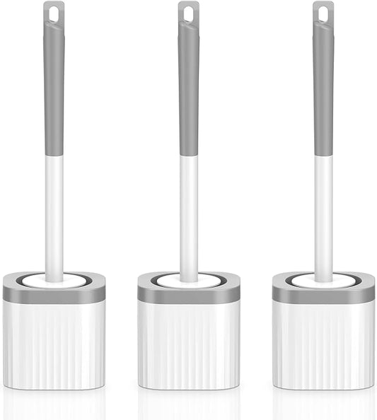 EZKEY Toilet Brush, 3 Pack Toilet Brush and Holder Set with Nylon Bristles Toilet Bowl Brush Compact Hidden Scrubber Brushes for Bathroom Deep Cleaning, Grey & White