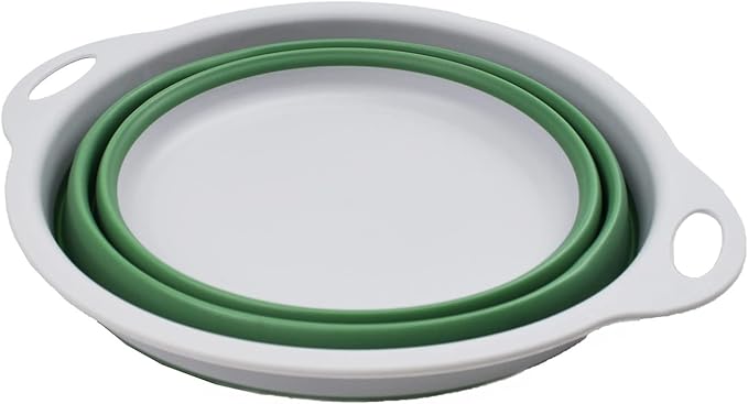 SAMMART 2.6L (0.68 Gallon) Collapsible Tub - Foldable Dish Tub - Portable Washing Basin - Space Saving (Grey/Dark Sea Green, 1)
