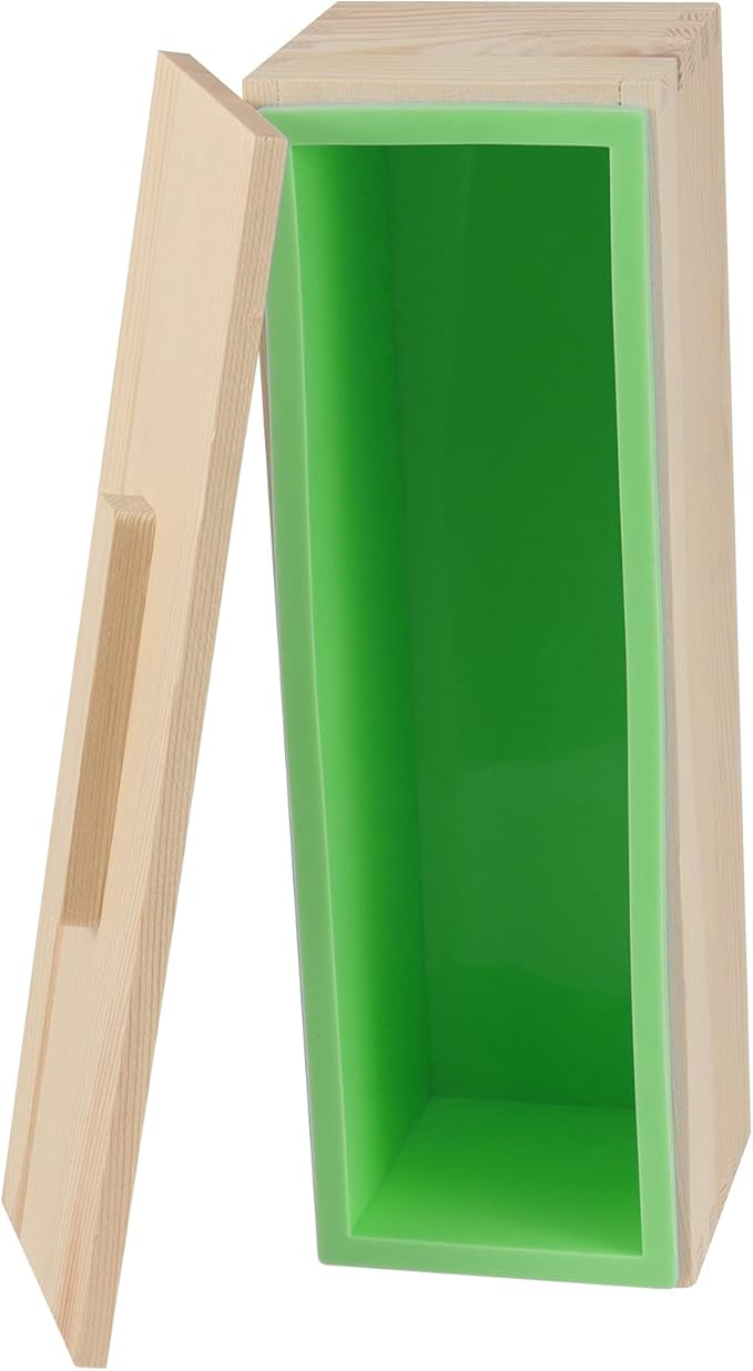 2 Pack 42oz Flexible Rectangular Silicone Soap Mold, Soap Loaf Mold with Wooden Box for Soap Making, Candle, Cake, Pudding, Chocolates, Green