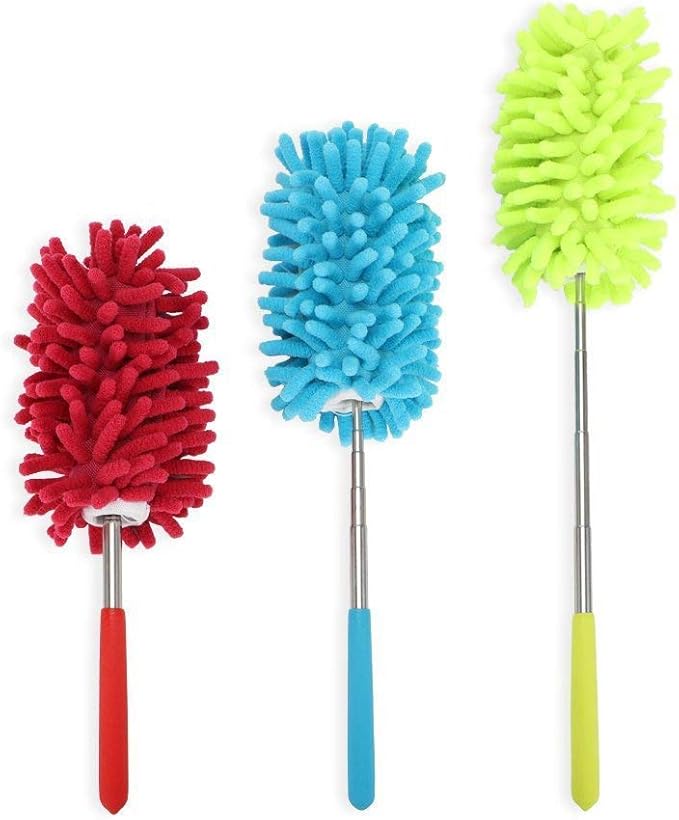 KissDate Microfiber Extendable Hand Dusters Washable Dusting Brush with Telescoping Pole for Cleaning Car, Computer, Air Conditioning, TV and Else Pack of 3