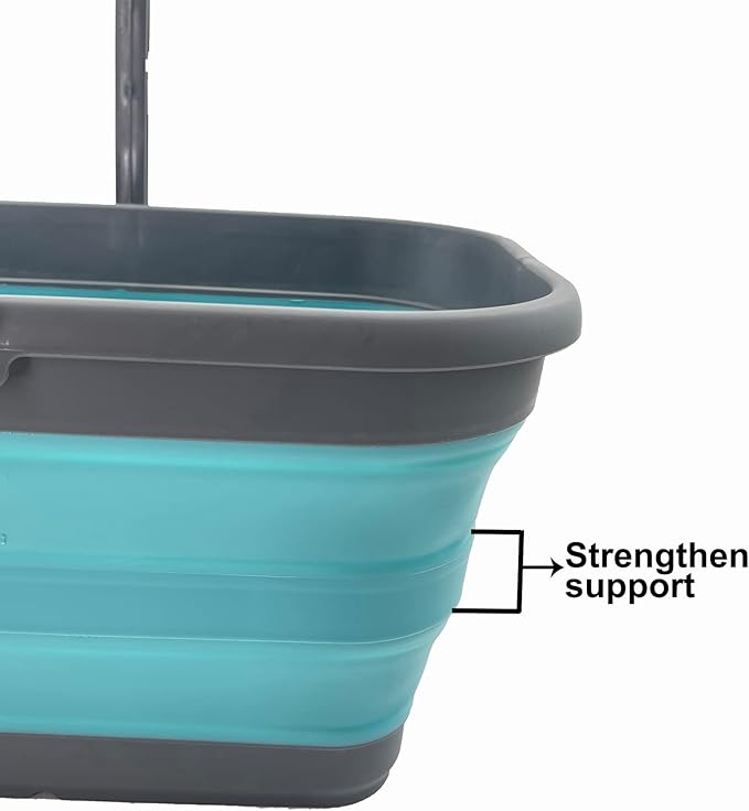 SAMMART 12L (3.1 Gallon) Collapsible Rectangular Handy Bucket/Multiuse Foldable Water Pail for Camping, Fishing (Grey/Crystal Blue)